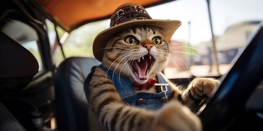 Cat traveling in a car